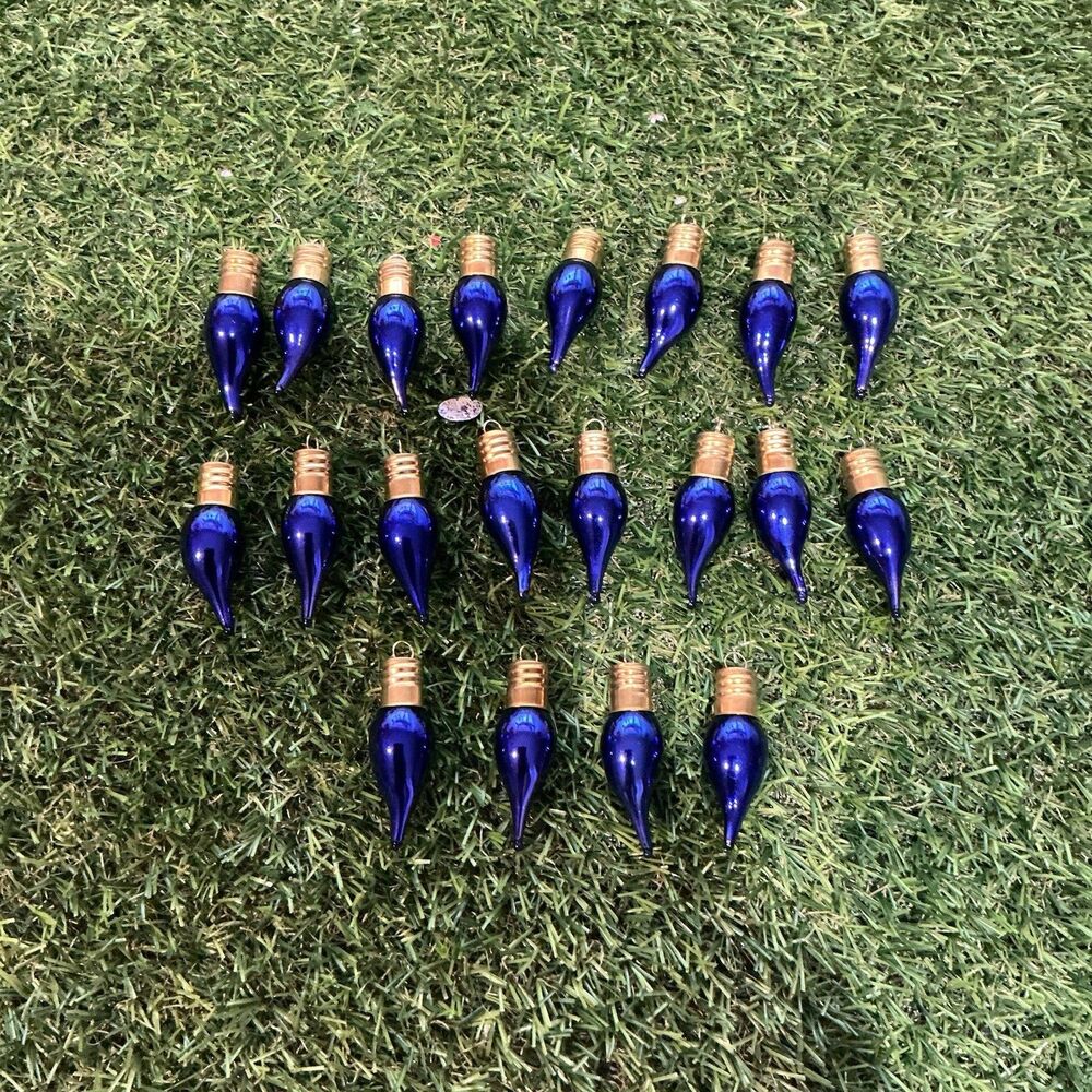 Lot of 20 Cobalt Blue Glass Teardrop Christmas Ornaments Gold Caps 3”